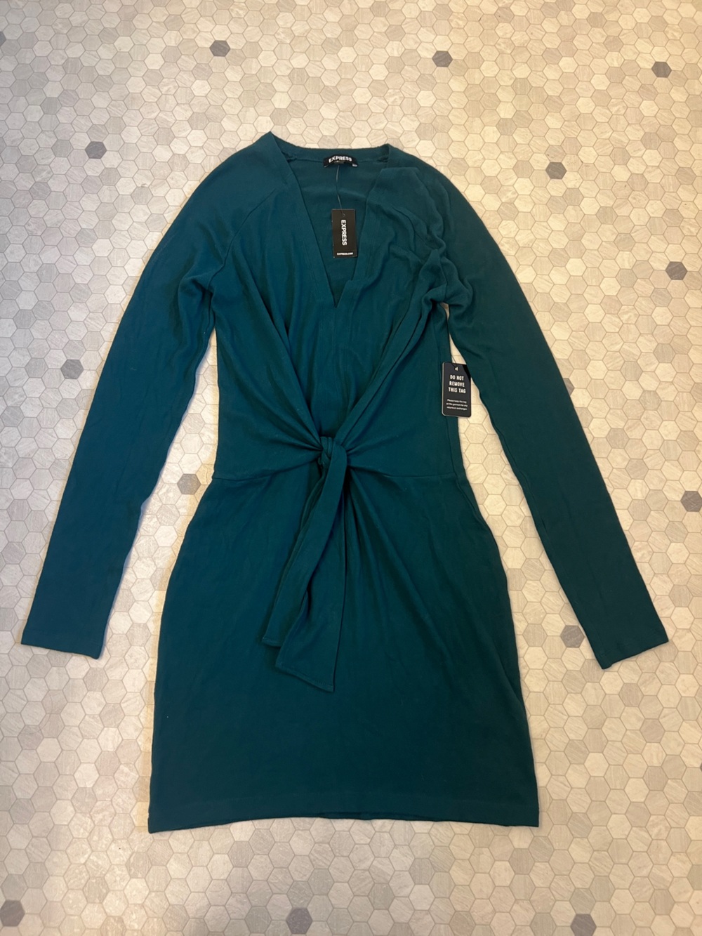 Express Teal Green Twist-Front Long Sleeve Midi Dress – Size Small – NWT